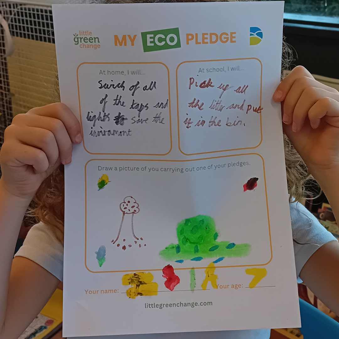 Kids' eco pledge poster session at Lyme Regis Library, October 2023