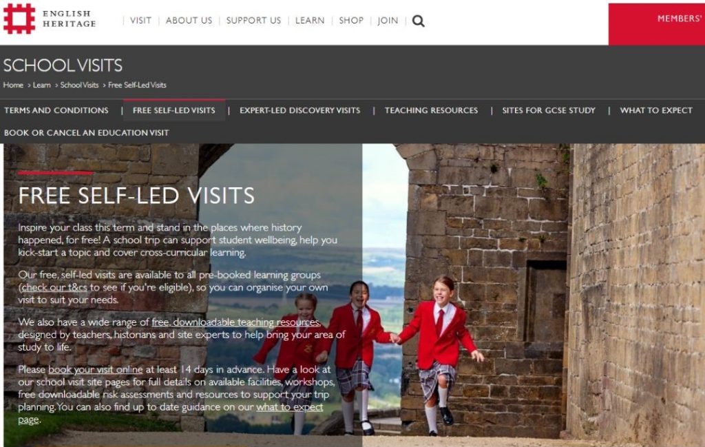Free visits for schools to English Heritage sites