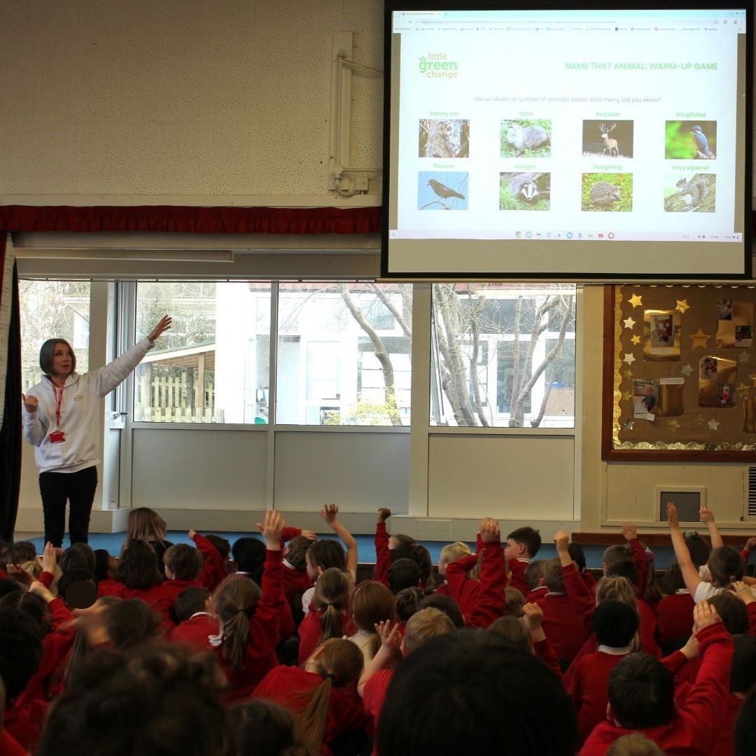 Little Green Change's British wildlife primary school assembly at Axminster Community Primary Academy, Devon.