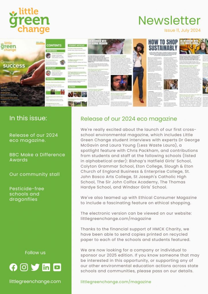 Little Green Change, July 2024 newsletter, page 1