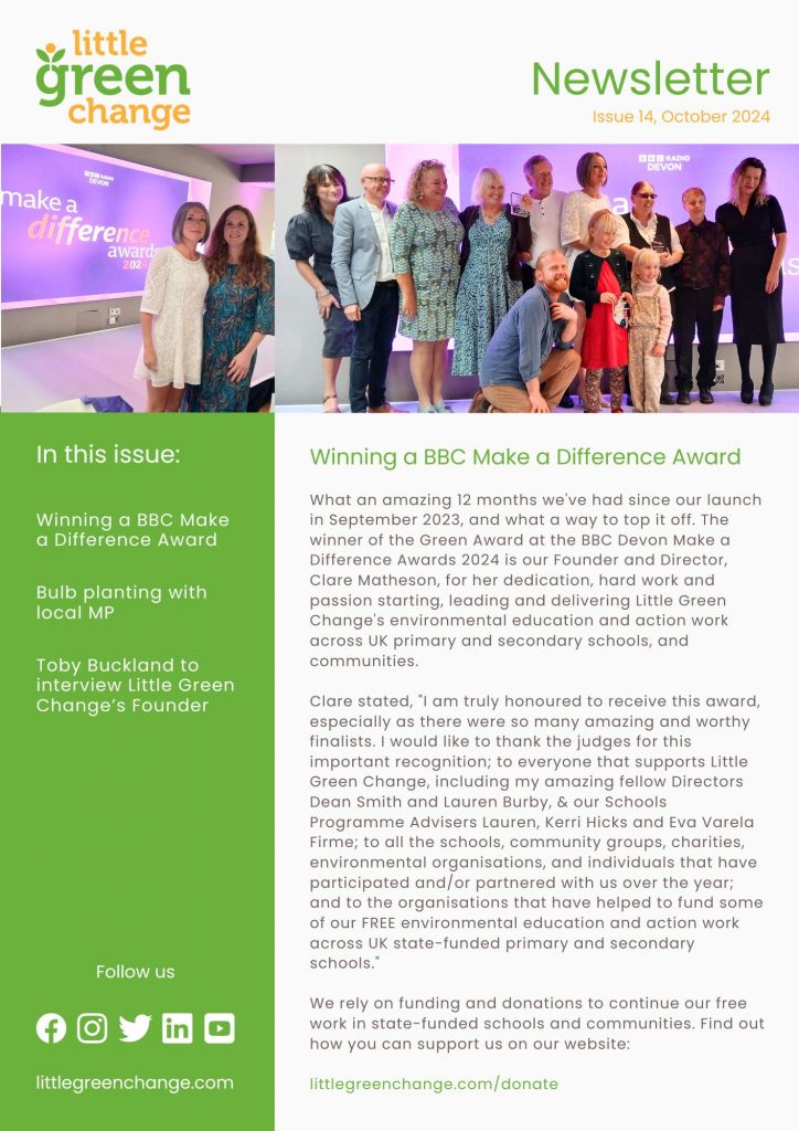 Little Green Change, Oct 2024 newsletter, pg 1