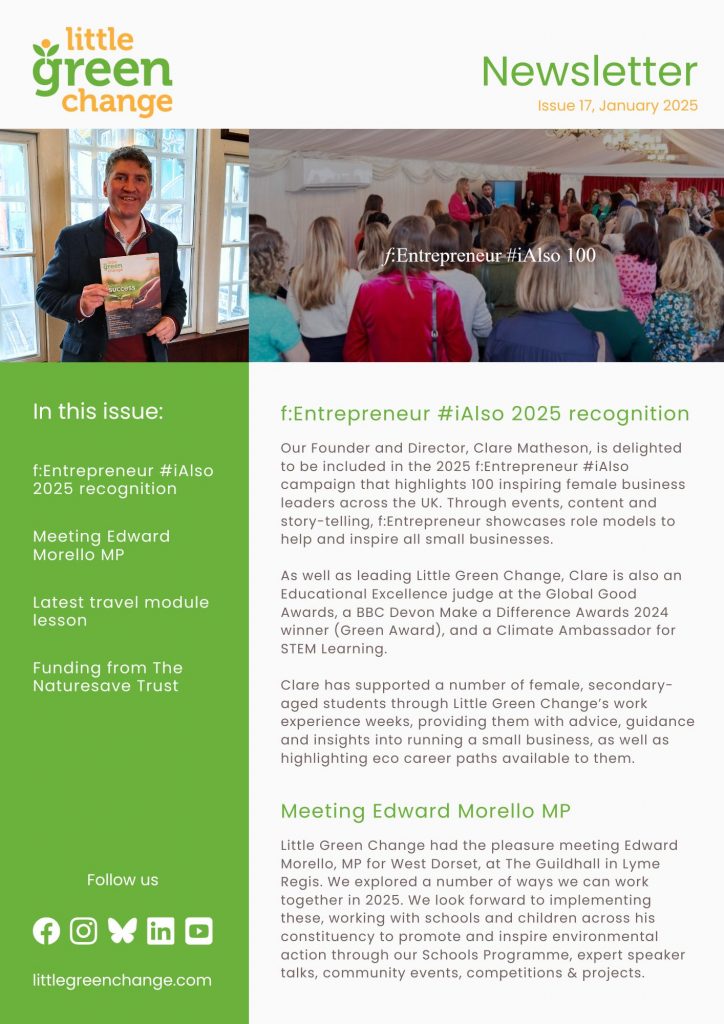 Little Green Change, January 2025 newsletter, page 1