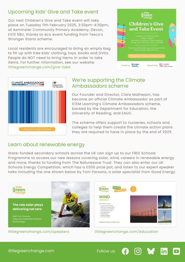 February 2025 newsletter, Little Green Change