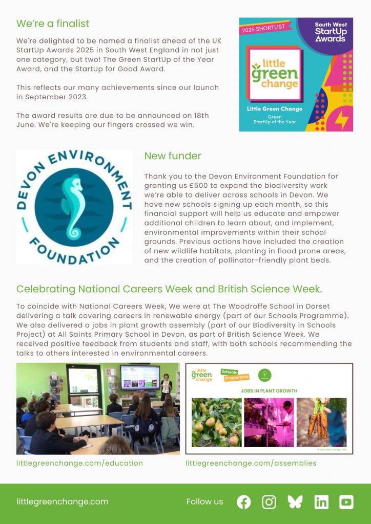 Little Green Change, April 2025 newsletter, page 2