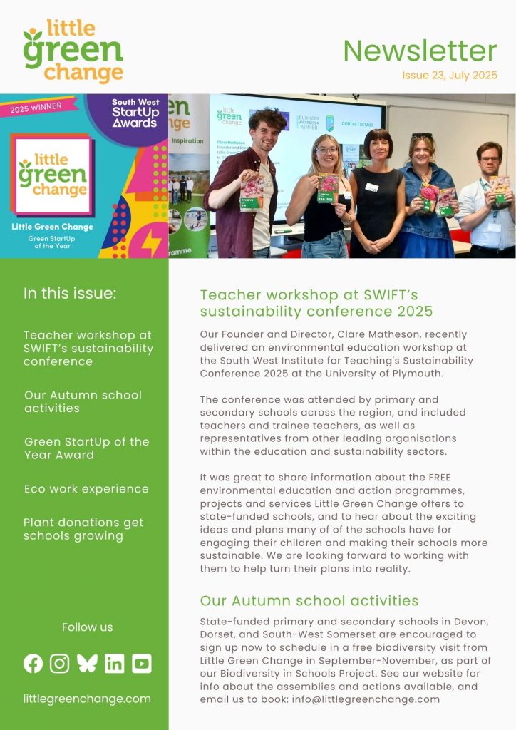 Little Green Change, July 2025 newsletter, page 1
