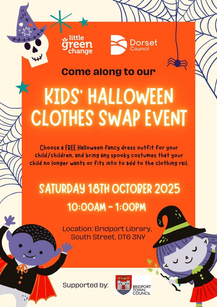Kids' Halloween clothes swap event poster, October 2025