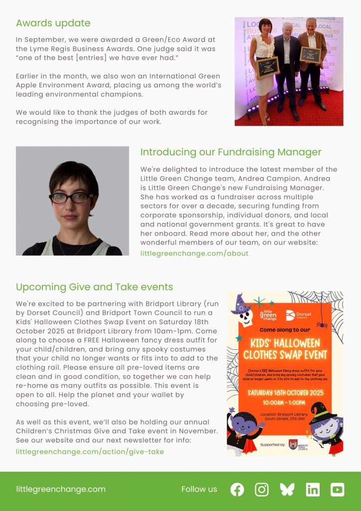 Little Green Change, October 2025 newsletter