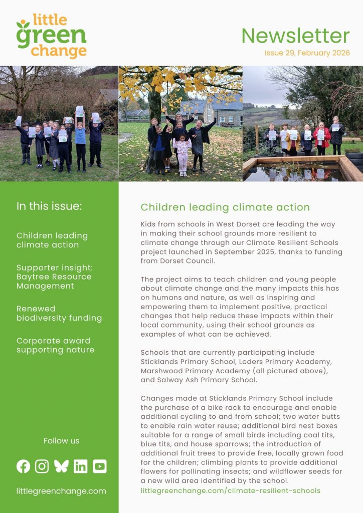 Little Green Change, February 2026 newsletter, page 1